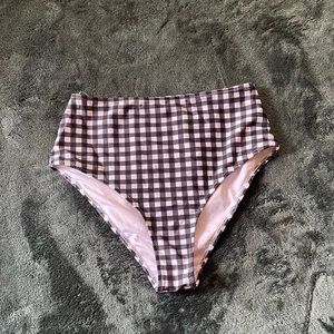 Black Gingham High-Waisted Swim Bottoms Size L